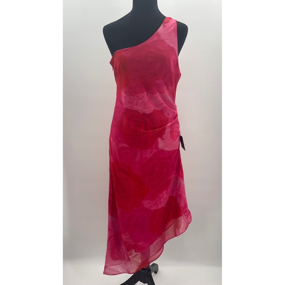 Lulus Pretty Serene Pink Floral One-Shoulder Asymmetrical Midi Dress Size M NWT - Picture 5 of 12